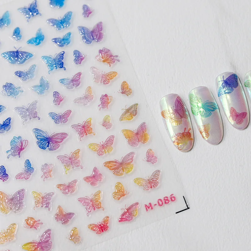 

5D Realistic Relief Ice Translucent Gradient Color Jelly Butterfly Adhesive Nail Art Stickers Decals Manicure Embossed Ornaments