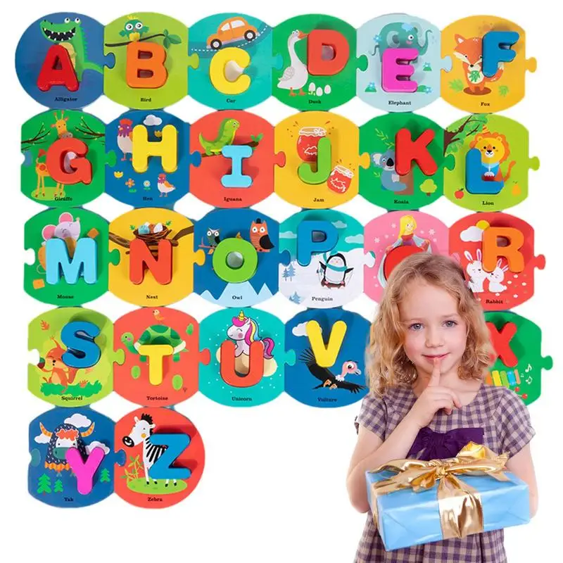 ond zabawki edukacyjne nauka w wieku przedszkolnym kolorowy alfabet dopasowujący gra Montessori puzzle dla dzieci