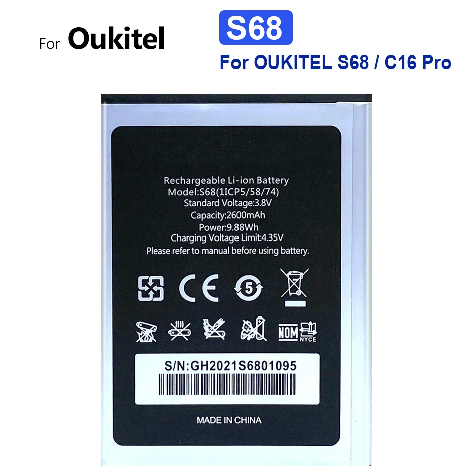 

2600mAh NEW High Quality Battery For OUKITEL S68 / C16 Pro C16Pro Mobile Phone Replacement + Tracking Number