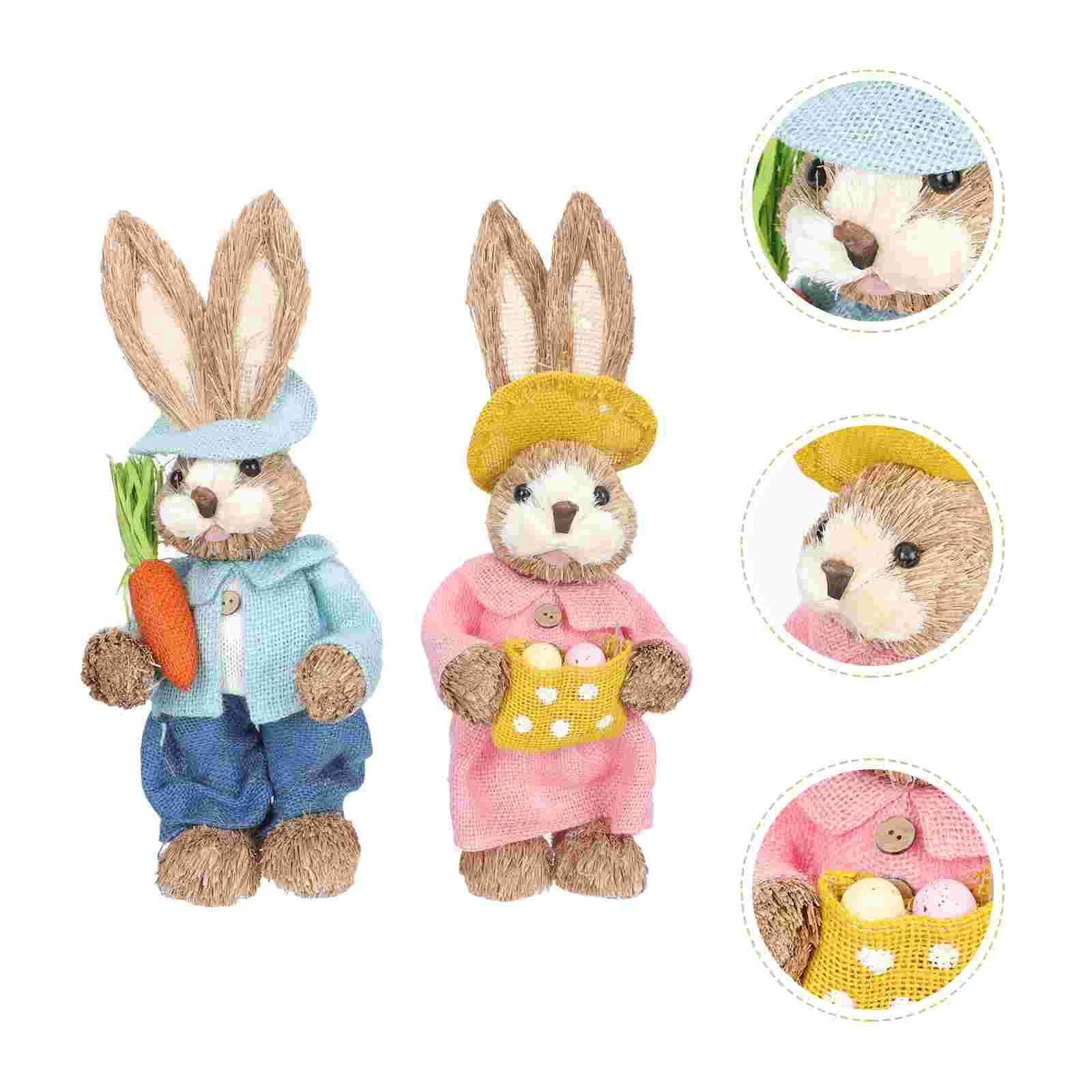 

2pcs Straw Rabbit Decors Rabbit Shape Adorns Straw Woven Rabbit Adorns for Festival Desktop Gift