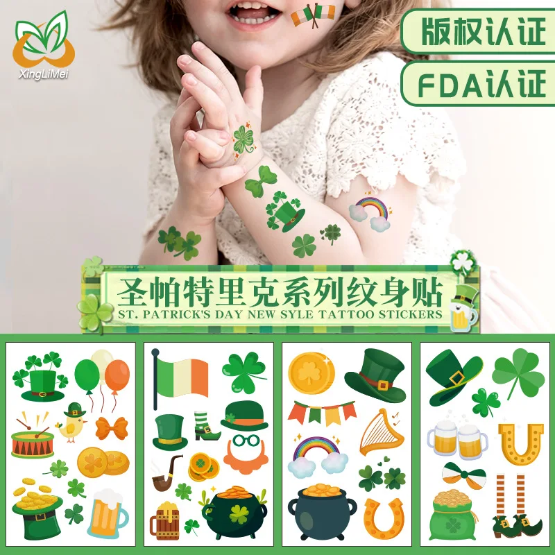 

2Pcs St. Patrick's Day Tattoos Kids Clover Tattoos St. Patrick's Day Temporary Tattoo Stickers Face Irish Tattoo Stickers