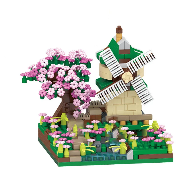Sakura Tree Mini Micro Building Blocks Japanese Street View Cherry Blossom Model Bricks Toy for Children Gift