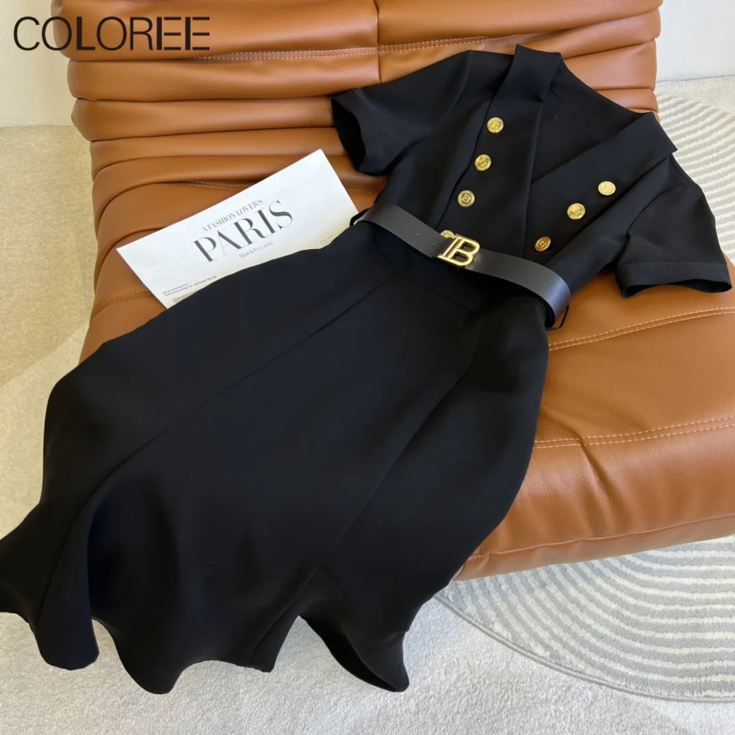 

Luxury Designer Summer Clothes for Women 2022 Office Lady Elegant Black Blazer Dress High Quality Vintage Sashes Mermaid Dresses