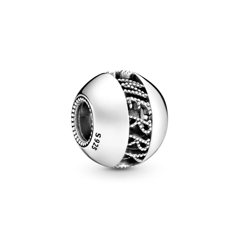 

Бусины-шармы из серебра 925 пробы с усовершенствованной текстурой, ажурные рождественские подходят для Pandora 925 оригинального браслета, Женск...