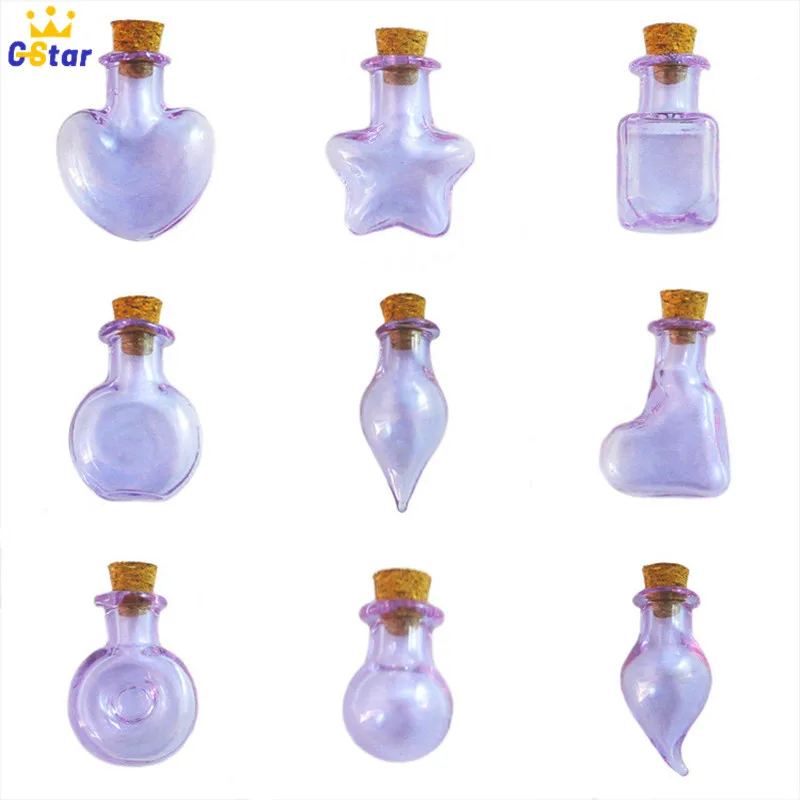 

10 шт. пурпурная мини-бутылка для дрифта с пробкой, подвеска для изготовления ювелирных изделий, бутылки с желаниями, пустая стеклянная бутыл...