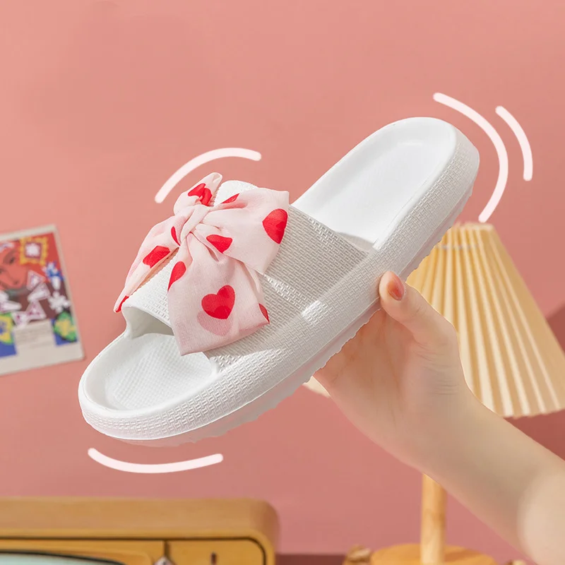 

Love Bow Slippers for Women Thick Bottom Bathroom Sandals Butterfly-Knot Solid Slippers Female Summer Sandals Girls Flip Flops