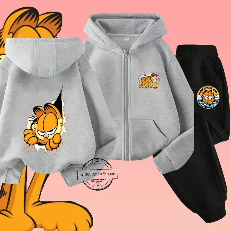 Детский комплект рубашек Garfiel на молнии с мультяшным аниме принтом осень/зима