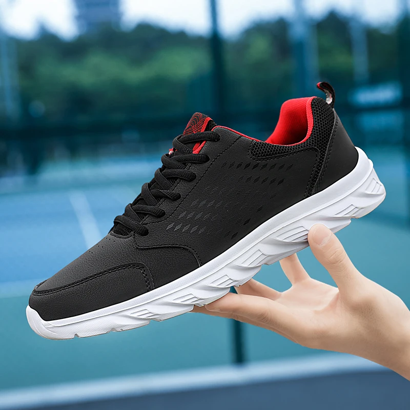 Men Running Shoes Athletic Sport Shoes PU Leather Lace-up Men Outdoor Sneakers Lightweight Men Gym Shoes Men Shoes Free Shipping