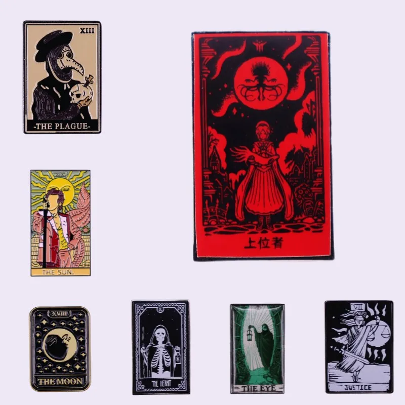 

Классические эмалированные булавки Tarot, Солнцезащитная луна, звезда, скелет, ворона, панк, лацкан, металлический значок, сумка, головной убор...
