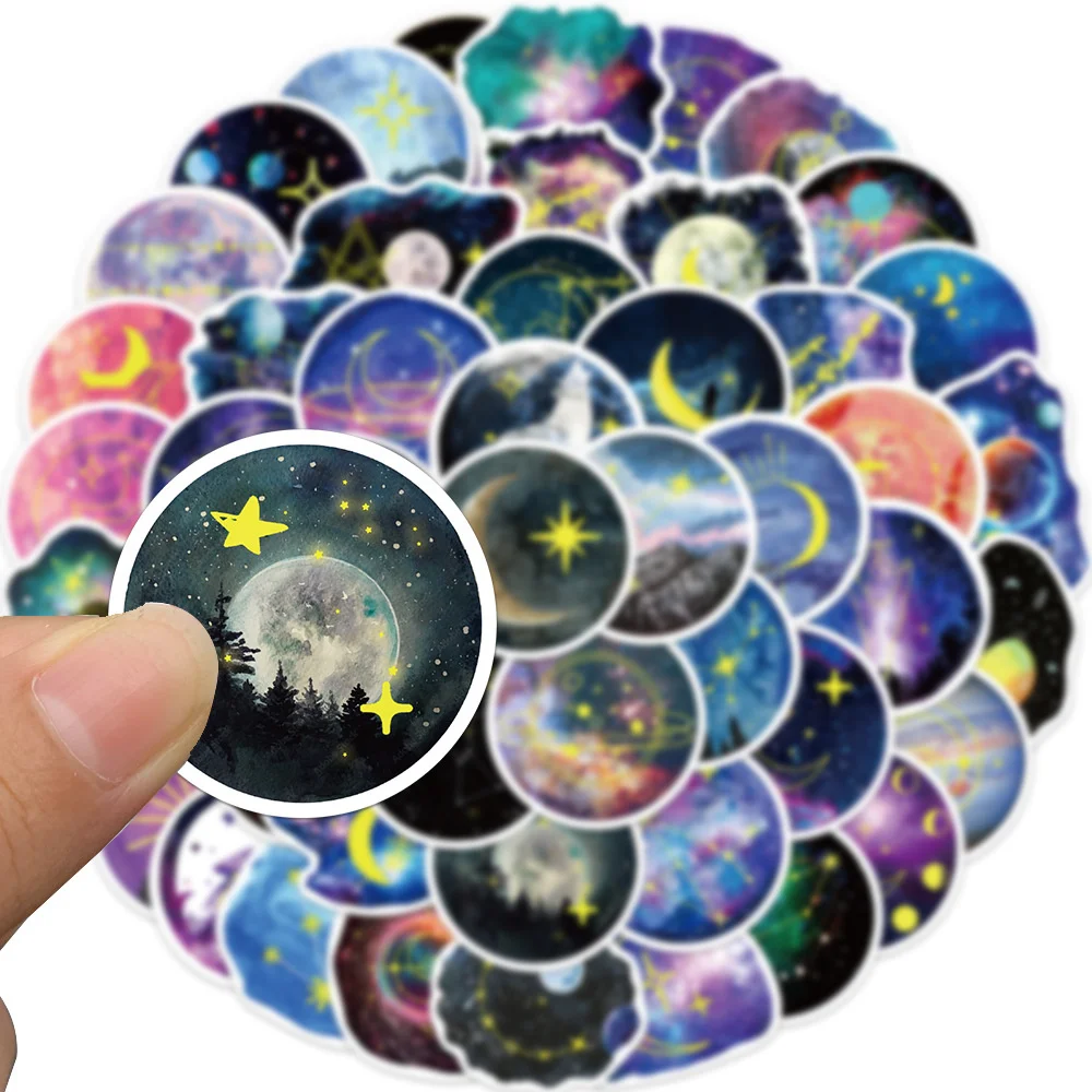 

50pcs Aesthetic Star Moon Moonlight Sticker For Suitcase Stationery DIY Vintage Scrapbooking Supplies Custom Kids Gift Stickers