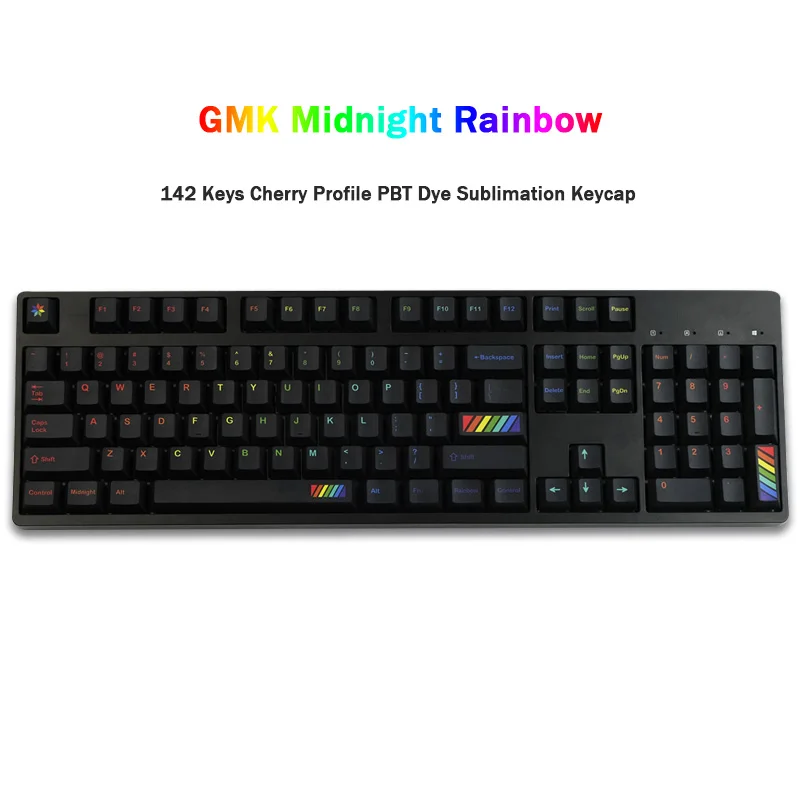 Фото 142 клавиши GMK Midnight Rainbow колпачки для клавиш Cherry Profile PBT сублимационная краска для MX Switch механическая клавиатура 61/68/87/104 №1