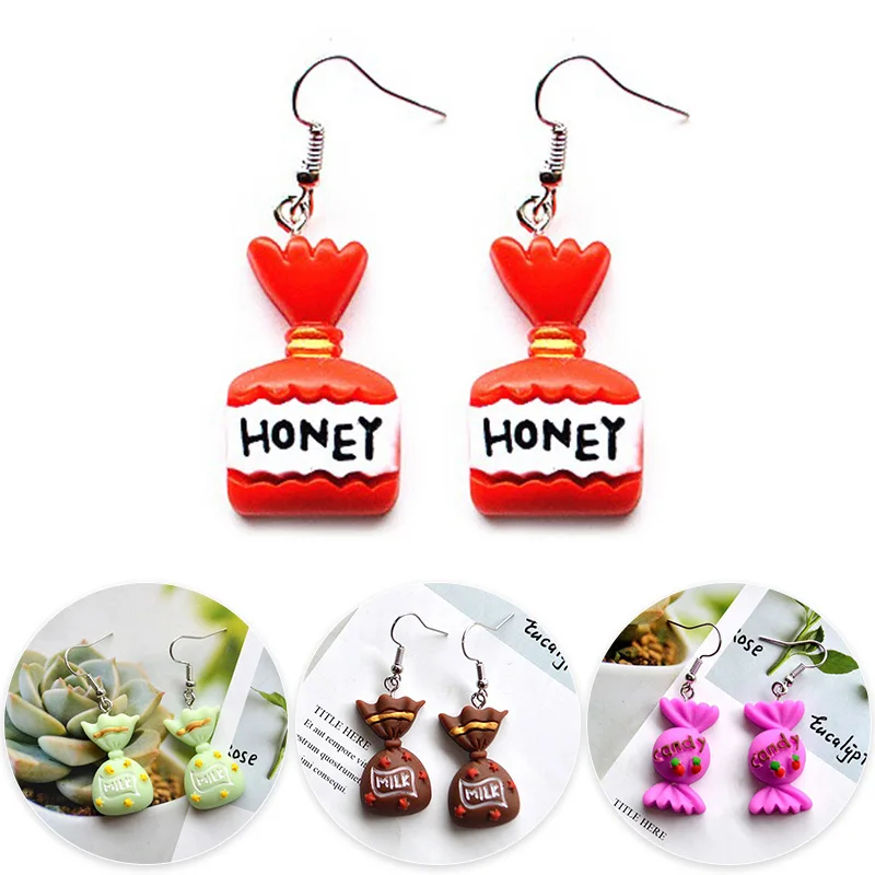 

1 пара, висячие серьги из смолы для женщин, милые серьги-подвески в виде конфет для девочек, забавные мультяшные серьги-подвески с едой, ювели...