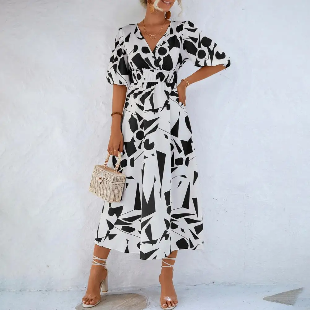 

Women Dress Waist Tight Printing Dress Beautiful Geometric Pattern A-Line Dress