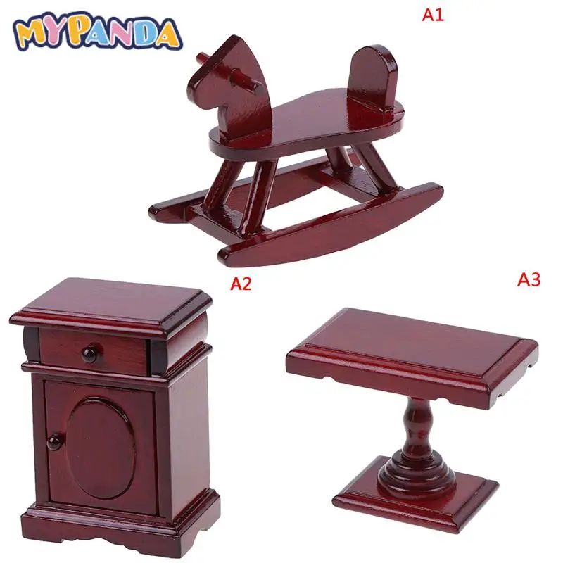 

New 1:12 Doll House Accessories Toys for Children Dollhouse Miniature Wooden Rocking Horse Chair Nursery Room Furniture toy