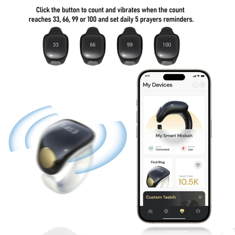 Цифровые кольца-счетчики Tasbih кольца для ежедневного молитвы и зикра с диапазоном