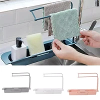 2022telescopic sink rack soap sponge drain shelf storage basket bag faucet holder adjustable bathroom holder sink kitchen home