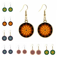 fashion classic mandala pattern 20mm glass cabochon ear hook earrings kaleidoscope series female earrings gift jewelry