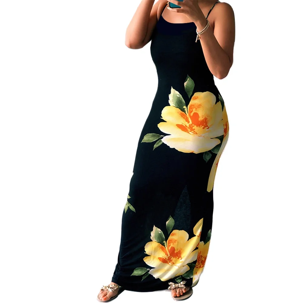 

2022 New Hot Sale Women Casual Printed Straps Maxi Dress