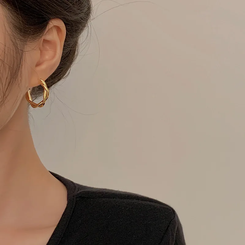 

S925 Silver Needle European And American Fashion Simple Metal Earrings Personalized Fashion Versatile Earrings Women