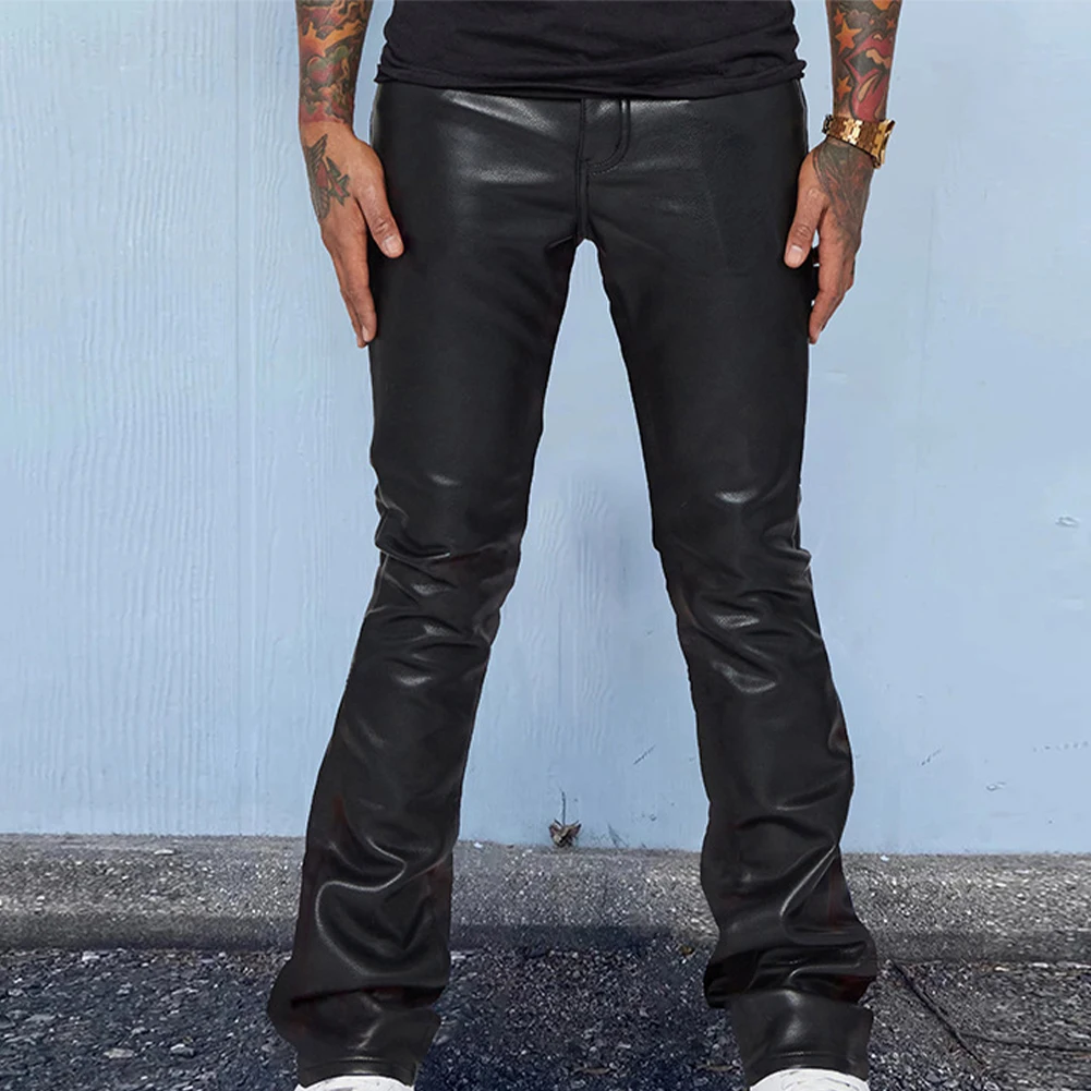 

Mens Casual Loose Printed Faux Leather Pants Mid-Waist Slim Pants Retro Punk Hip Hop Male Fit Elastic Nightclub Male Trousers