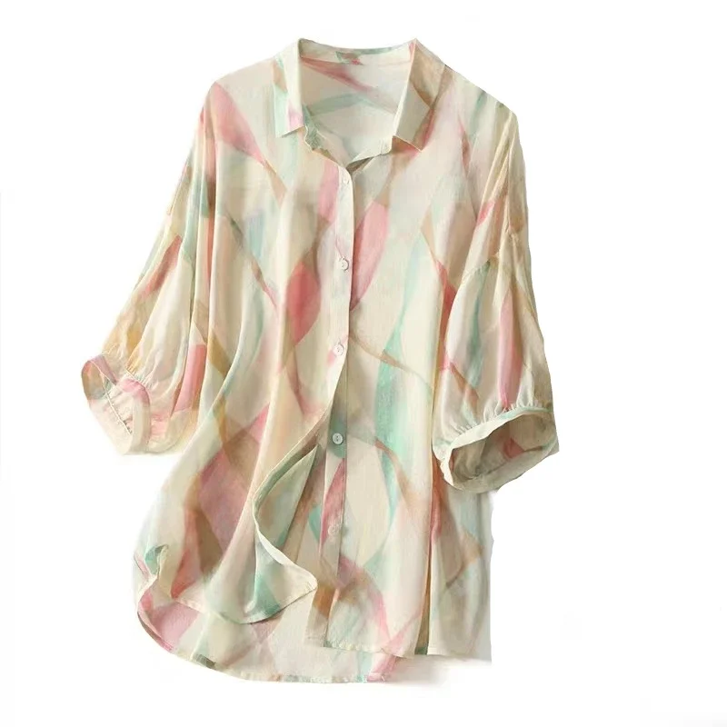 Атласная женская рубашка с принтом винтажные блузки модные свободные летние
