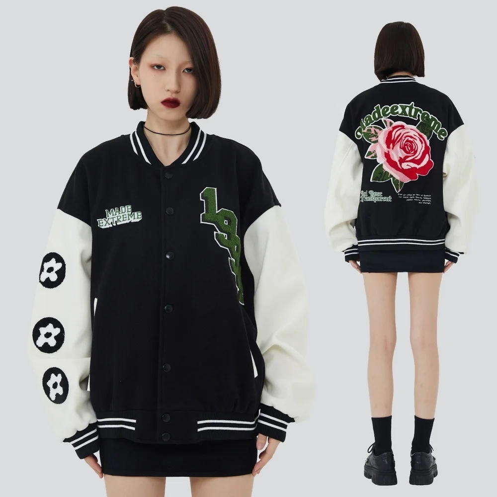 

Мужская хлопковая куртка-бомбер с цветочной вышивкой, с рукавом в рубчик