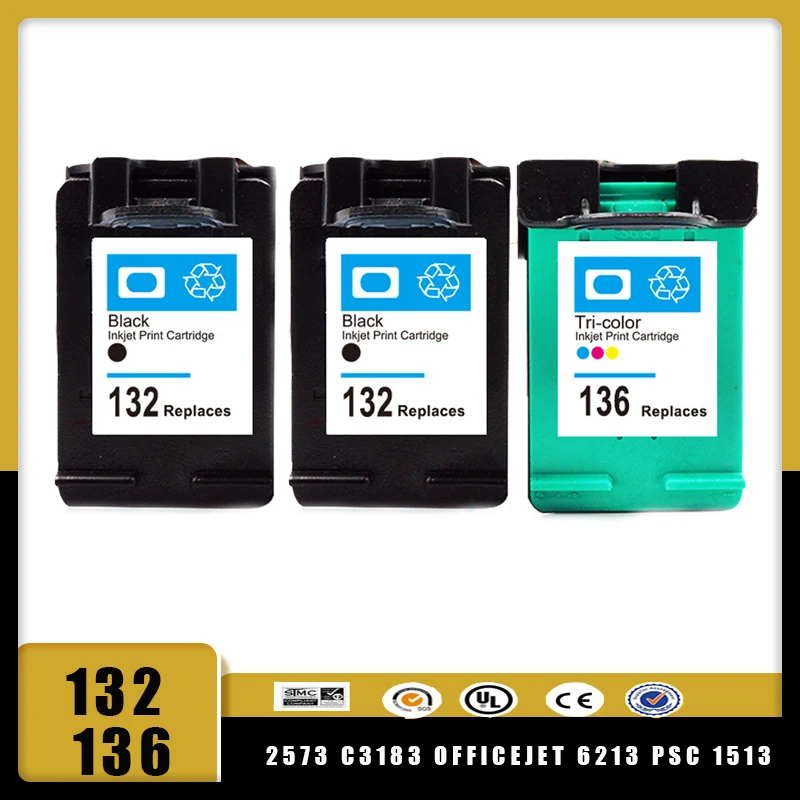 

vilaxh 132 136 Compatible Ink Cartridge Replacement for HP 132 136 For Photosmart 2573 C3183 D5163 PSC 1513 Deskjet 5443 Printer