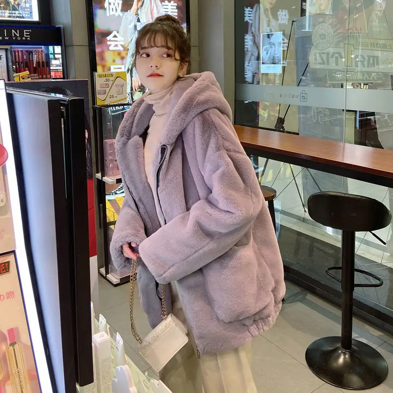 

Velvet Padded Coats Women's Zipper Autumn Winter Jacket 2023 Harajuku Kawaii Soft Hoodies Faux Rabbit Plush Cashmere Coat E627