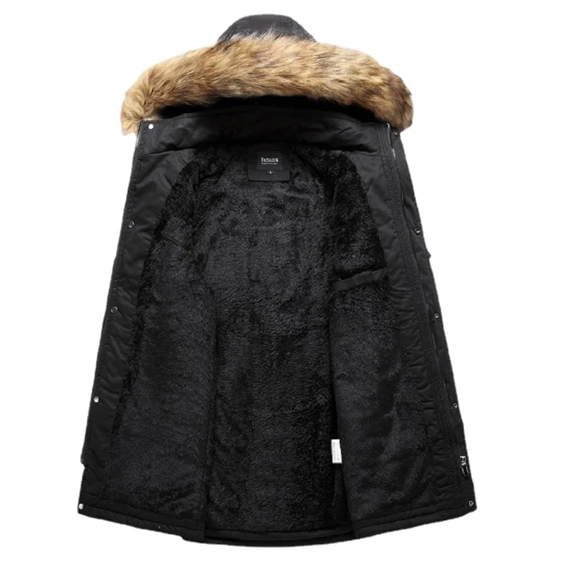 Mid-length Plus Velvet Thickened Hooded Warm Jacket Men's Outdoor Detachable Hooded Winter Jackets Men Plus Size Parkas