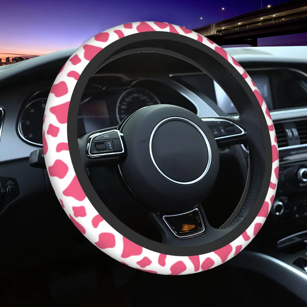 

Cow Car Steering Wheel Cover 38cm Universal Animal Skin Steering Wheel Protective Cover Elastische Decoration Car Accessories