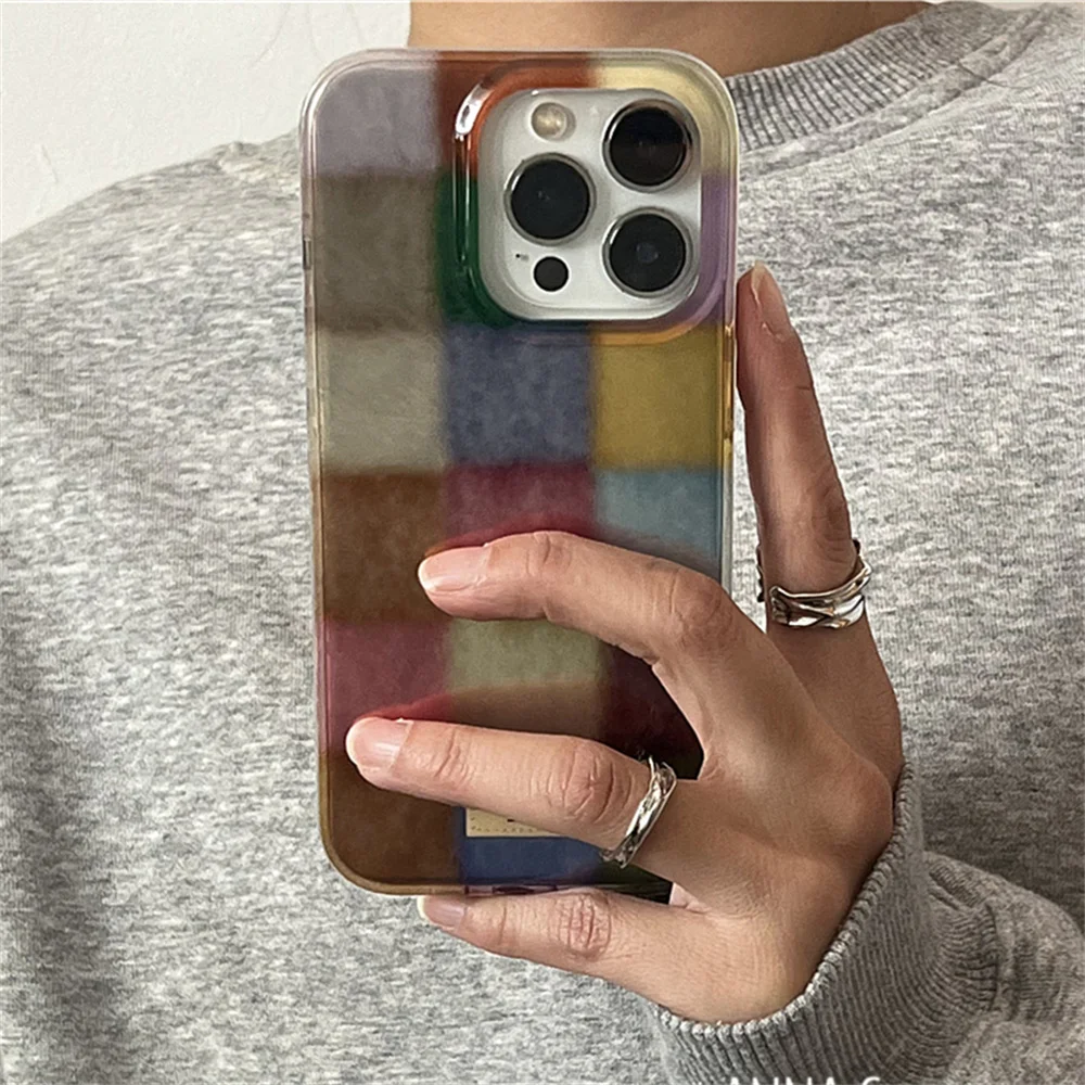 Фото Милый клетчатый чехол Dopamine Color Block Match для Oppo A3x A3 A60 A79 A78 A98 A58 A38 A57 A76 A71 A94 A16 A15 A93 A31 4G 5G Cover №5