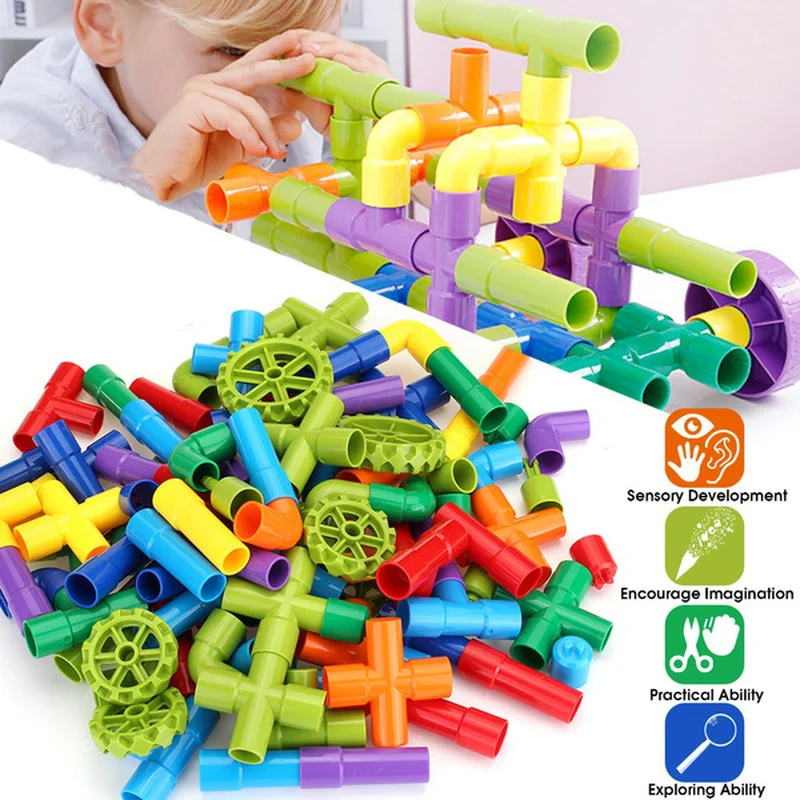 

312Pcs Creative Children's Educational Toys Water Pipe Building Blocks ChildrenDIY Assembly PipeTunnel Building Block Model Toys