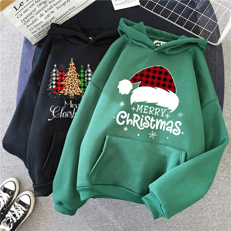 Cute Deer Sweatshirt Men/women New Year Merry Christmas Hoodie Leopard Plaid Tree Tops Unisex Graphic Y2k Streetwear Male