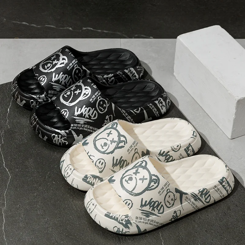 Шлепанцы мужские с мультяшным медведем мягкие Нескользящие сланцы для дома