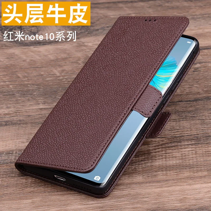 Hot Luxury Genuine Real Leather Wallet Phone Cases For Xiaomi Redmi Note 10 Note10 Pro Phone Bag Card Slot Pocket