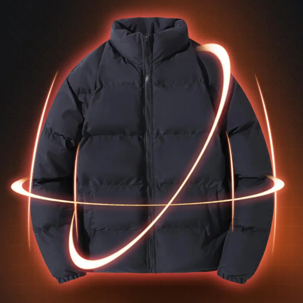 Casual Cotton Jacket Anti-freeze Men Coat Stand Collar Fall Winter Pure Color Casual Down Jacket  Warm