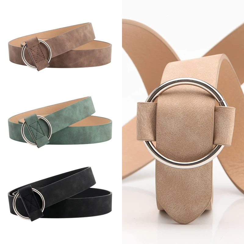 

Round Metal Buckle Dress Jeans Waistband Frosted Faux Leather Belt Without Pin Waist Strap Adjustable Solid Color DIY Waist Belt