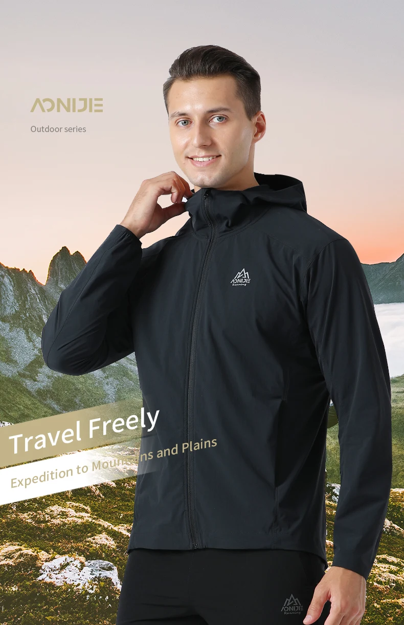 AONIJIE Man Fale Waterproof Sports Thin Hooded Jacket Windbreak Short Coat With Pocket For Running Gym Hiking FM5131