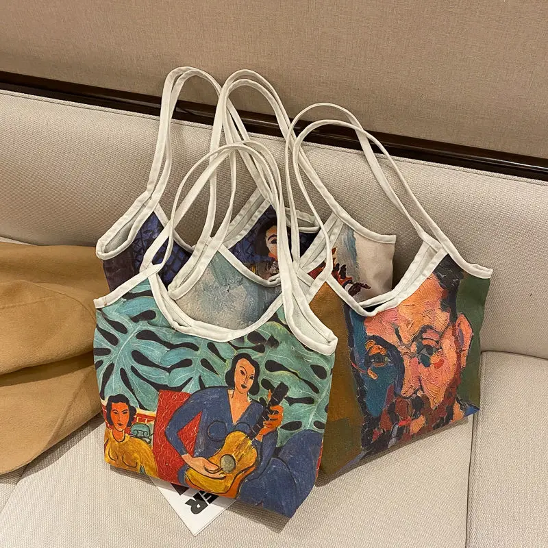 

Woman Shoulder Bags Canvas Big Capacity Tote Printing Painting Portable Girls Fashion Ins Shopping Traveling