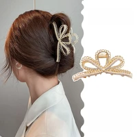 new pearl hair claw set clip for women pearl bow hairpins metal hair accessories geometric hollow pincer barrette crystal clip