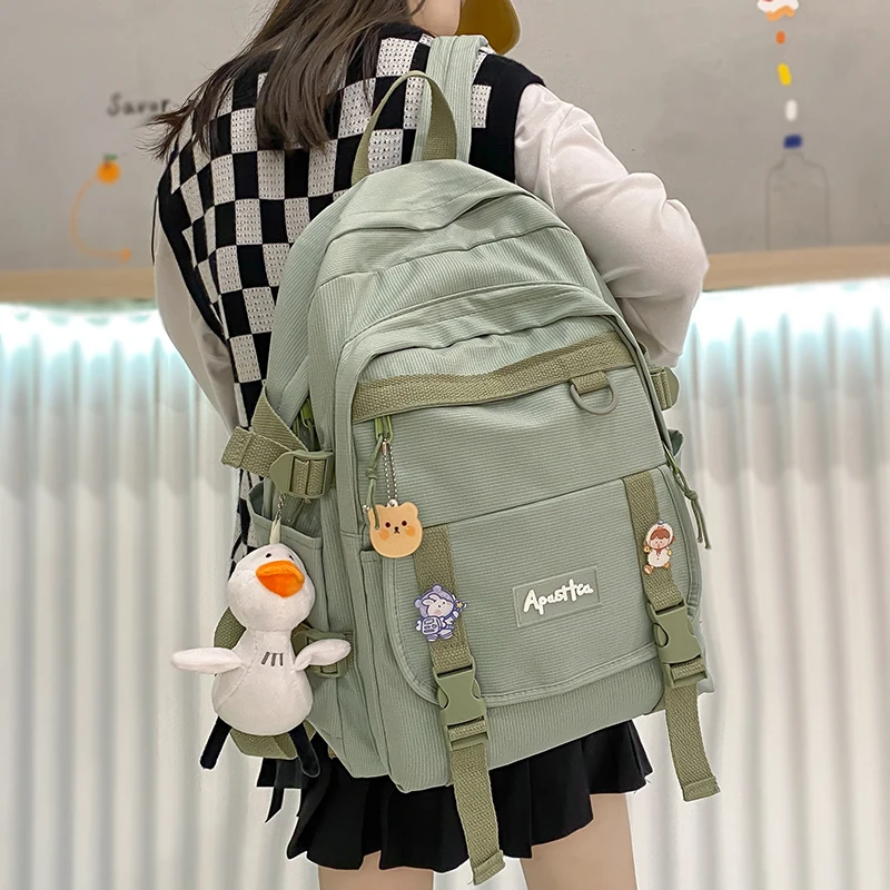 Fashion Women Solid Color School Backpack Black Nylon Female New Rucksack Casual Lady Travel Backpacks Korean Backpack Mochila