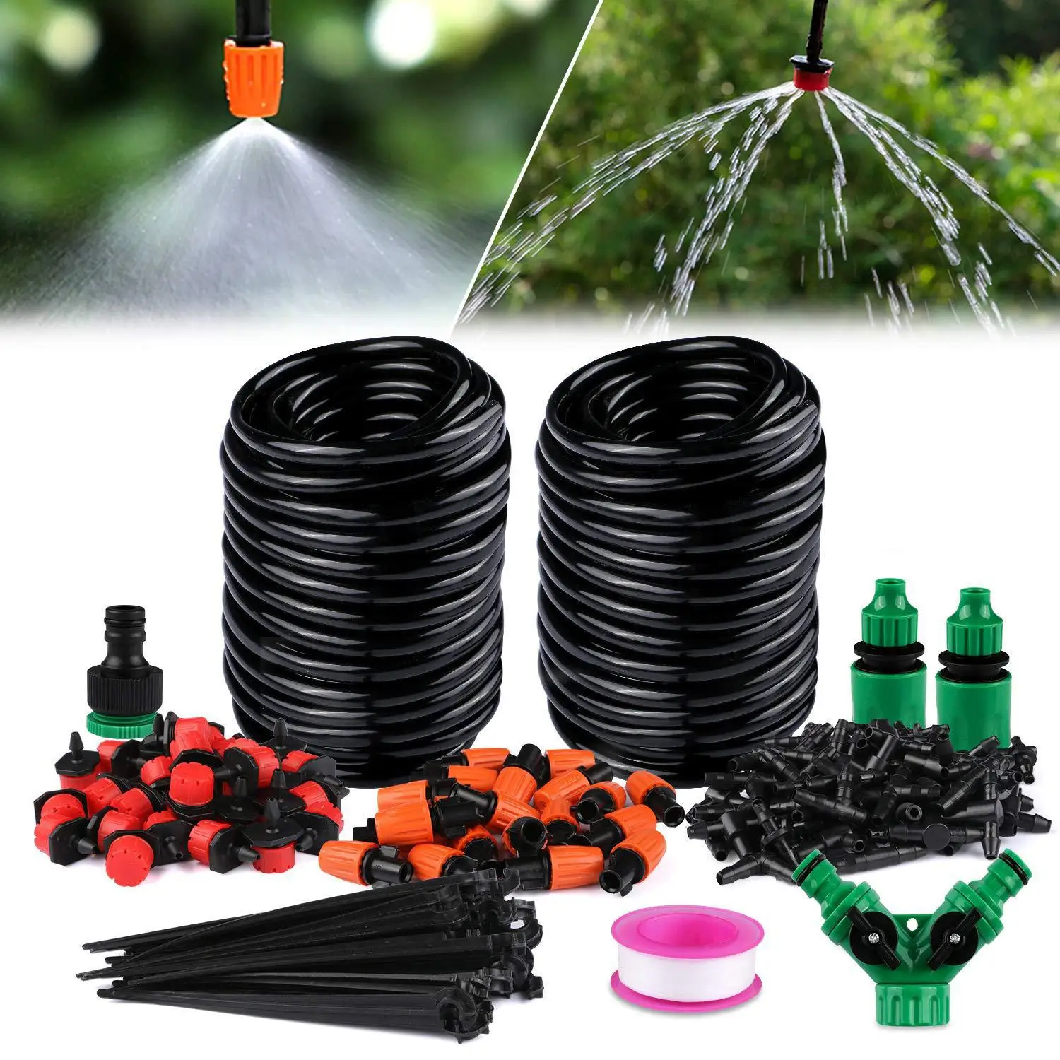 

Mist Irrigation Kits Accessories Plant Watering System 98.4FT Distribution Tubing Hose Adjustable 20pcs Misters 30pcs Sprinkler