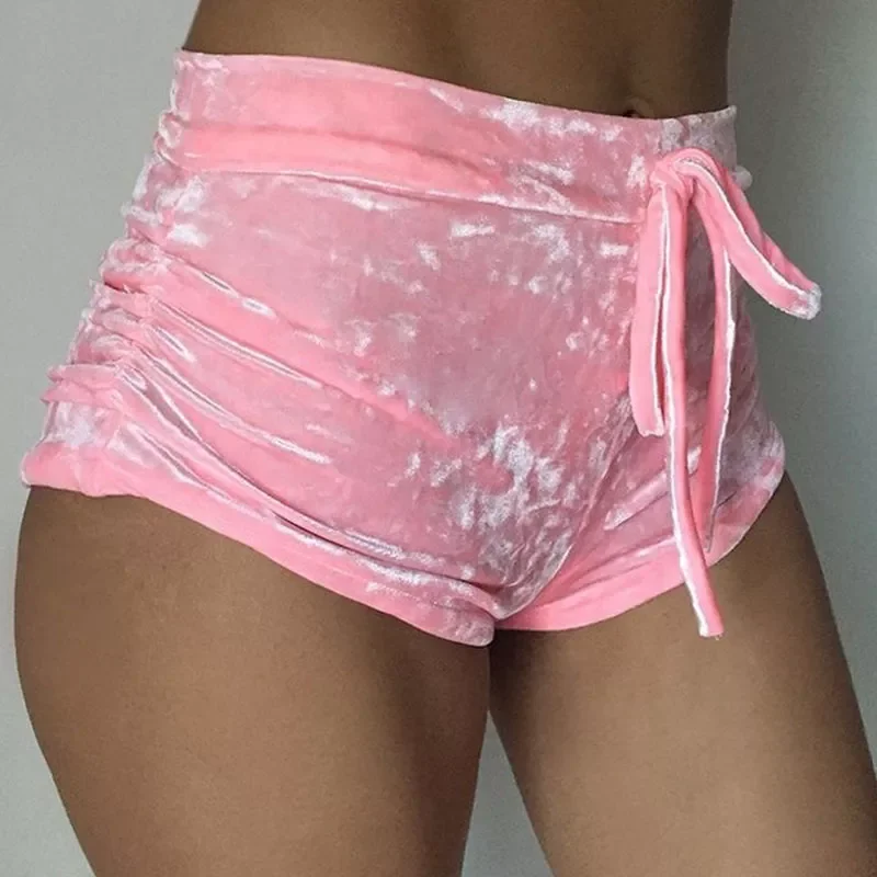 

Wantmove S-XL women velvet drawstring shorts casual high waist 2022 winter sexy skinny booty shorts feminino