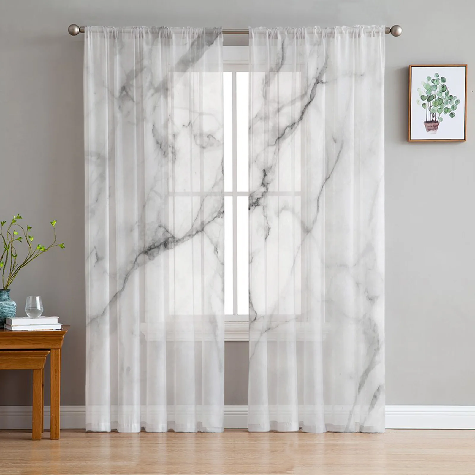 

Marble Watercolor Painting Texture Tulle Sheer Window Curtains for Living Room the Bedroom Modern Voile Organza Curtains Drapes