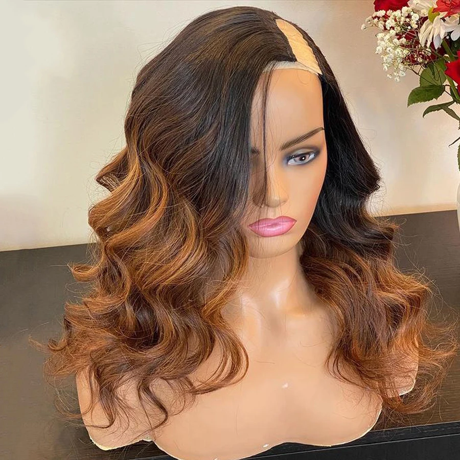 Glueless Free Part Long Ombre Blond Wave U Part Wig European Remy Human Hair Wigs Soft Jewish Glueless Wig For Black Women Daily