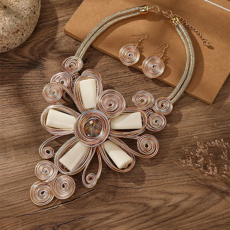 1 компл. плетение ручной работы из алюминиевой проволоки ожерелье с большими