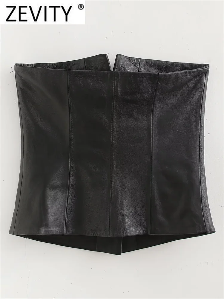 Zevity новинка 2024 женская модная тонкая блузка из искусственной кожи без бретелек