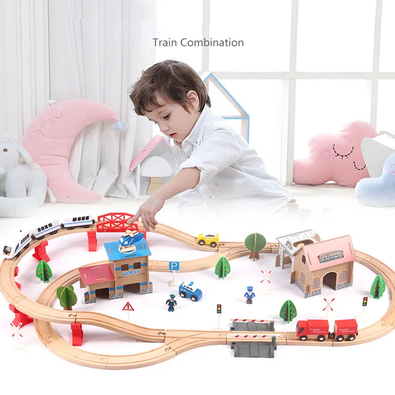 

88pcs/lot 105cm High Quality Wooden Train Combination house railway building block Puzzle Interactive Toys baby birthday gift