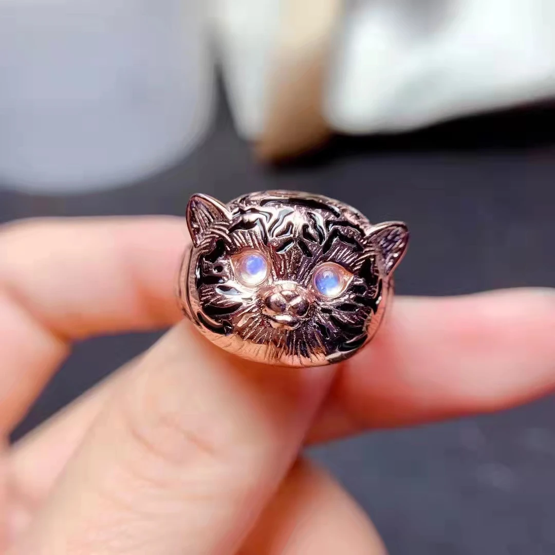 

Lovely vitality tiger S925 silver natural blue moonstone ring natural multicolour opal ring woman girl party gift fine jewelry