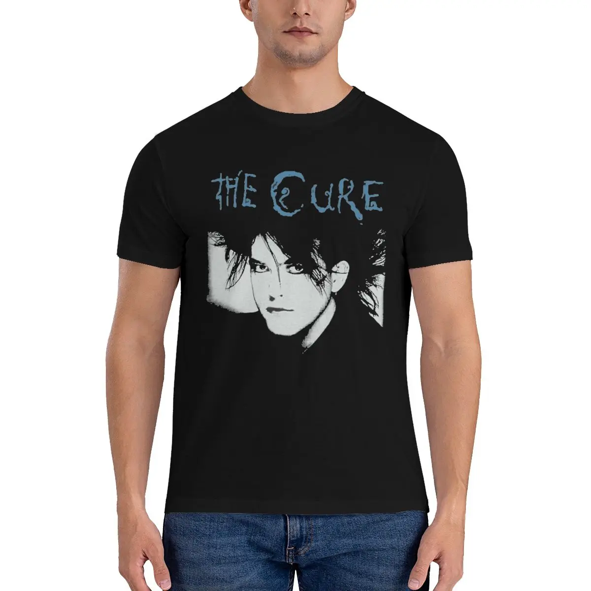 

Футболка синяя с принтом музыкальной группы The Cure, винтажная графическая футболка для мальчиков в готическом стиле, футболка с коротким рук...